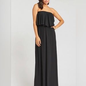 Off the shoulder, black maxi dress